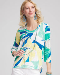 Chico's - Ocean Print Slub Scoop-Neck Tee