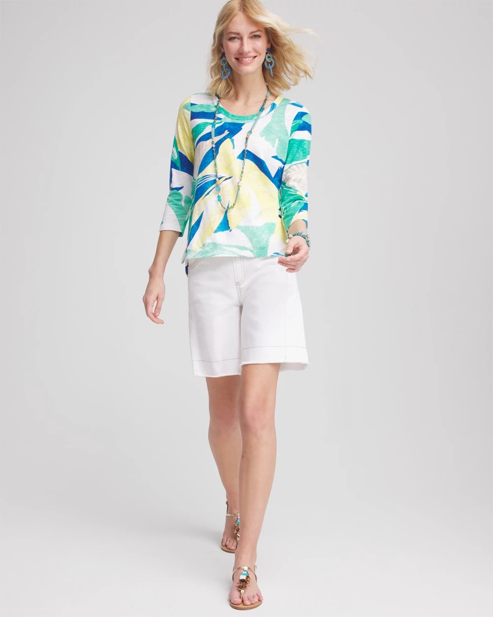 Chico's - Ocean Print Slub Scoop-Neck Tee