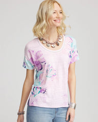 Chico's - Floral Sweater-Trim Linen Tee