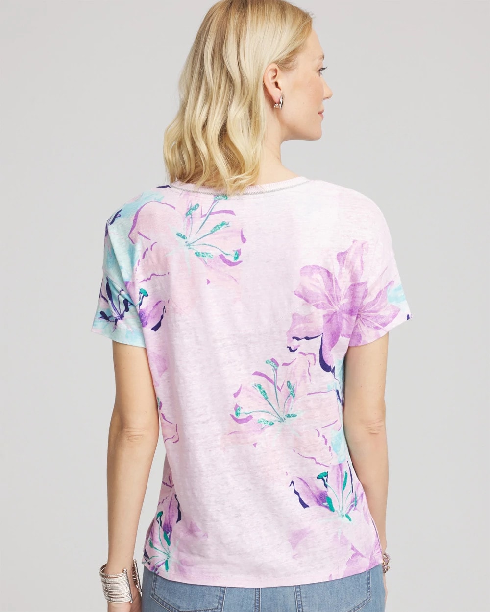 Chico's - Floral Sweater-Trim Linen Tee