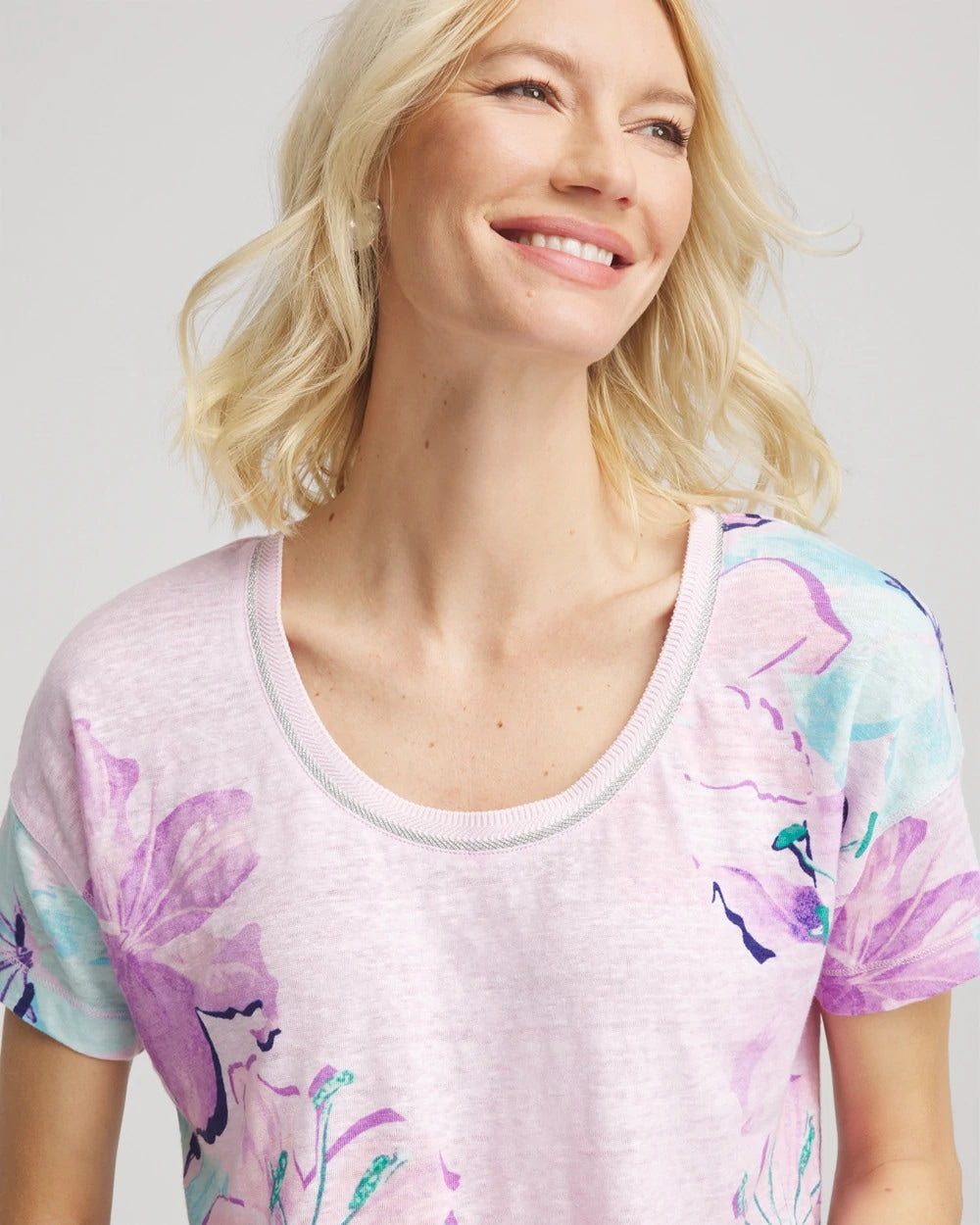 Chico's - Floral Sweater-Trim Linen Tee