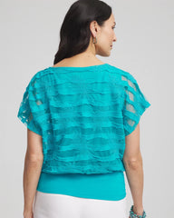 Chico's - Embroidered Striped Banded Bottom Top