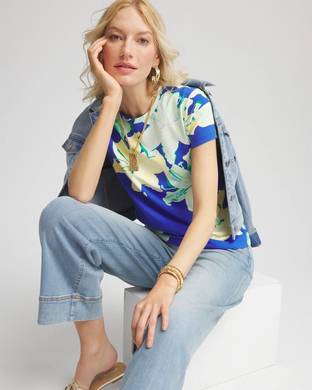 Chico's - Floral Crewneck Perfect Tee