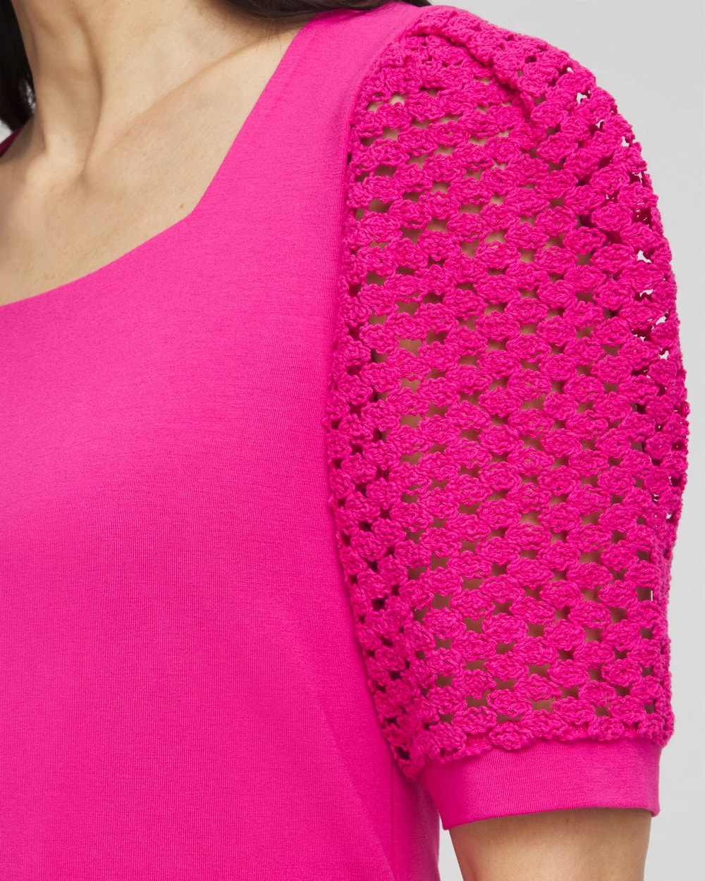 Chico's - Touch of Cool™ Crochet Lace Square-Neck Tee