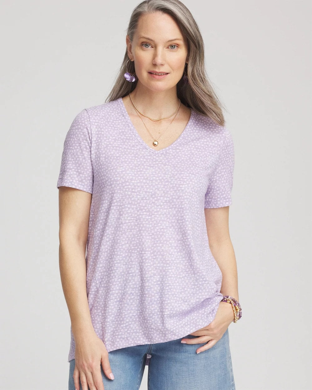 Chico's - Polka-Dot Short Sleeve Forward Seam Tee