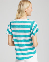 Chico's - Linen Metallic Striped Flutter-Sleeve Tee