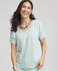 Chico's - Striped Sweater-Trim Linen Tee