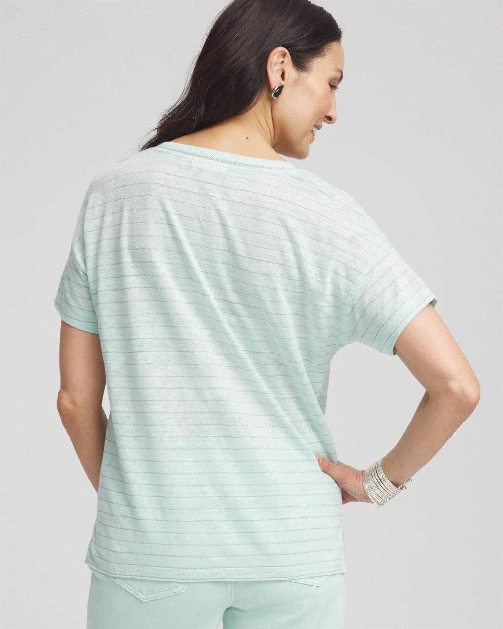 Chico's - Striped Sweater-Trim Linen Tee