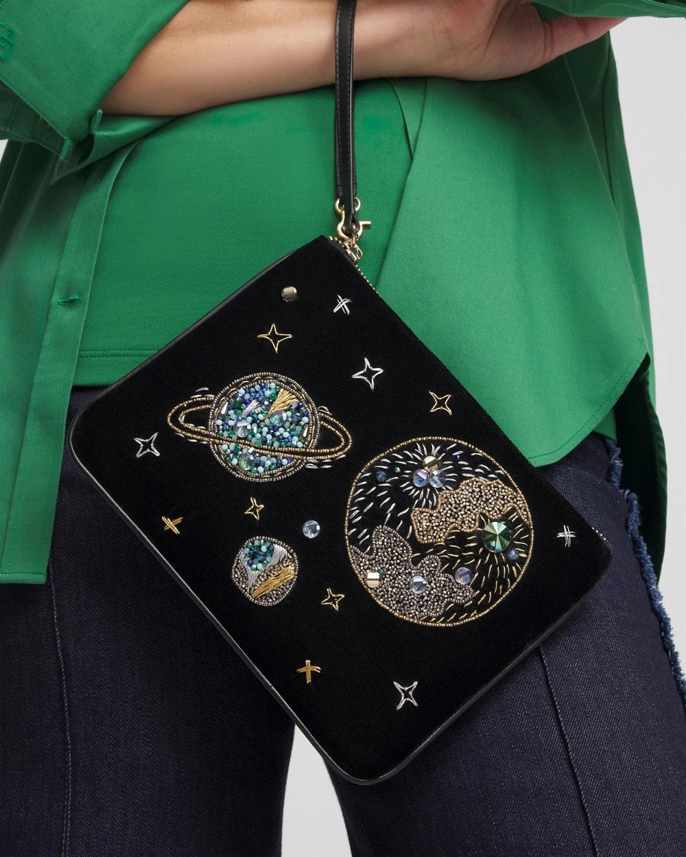 Chico's - Planets & Stars Velvet Pouch Wristlet