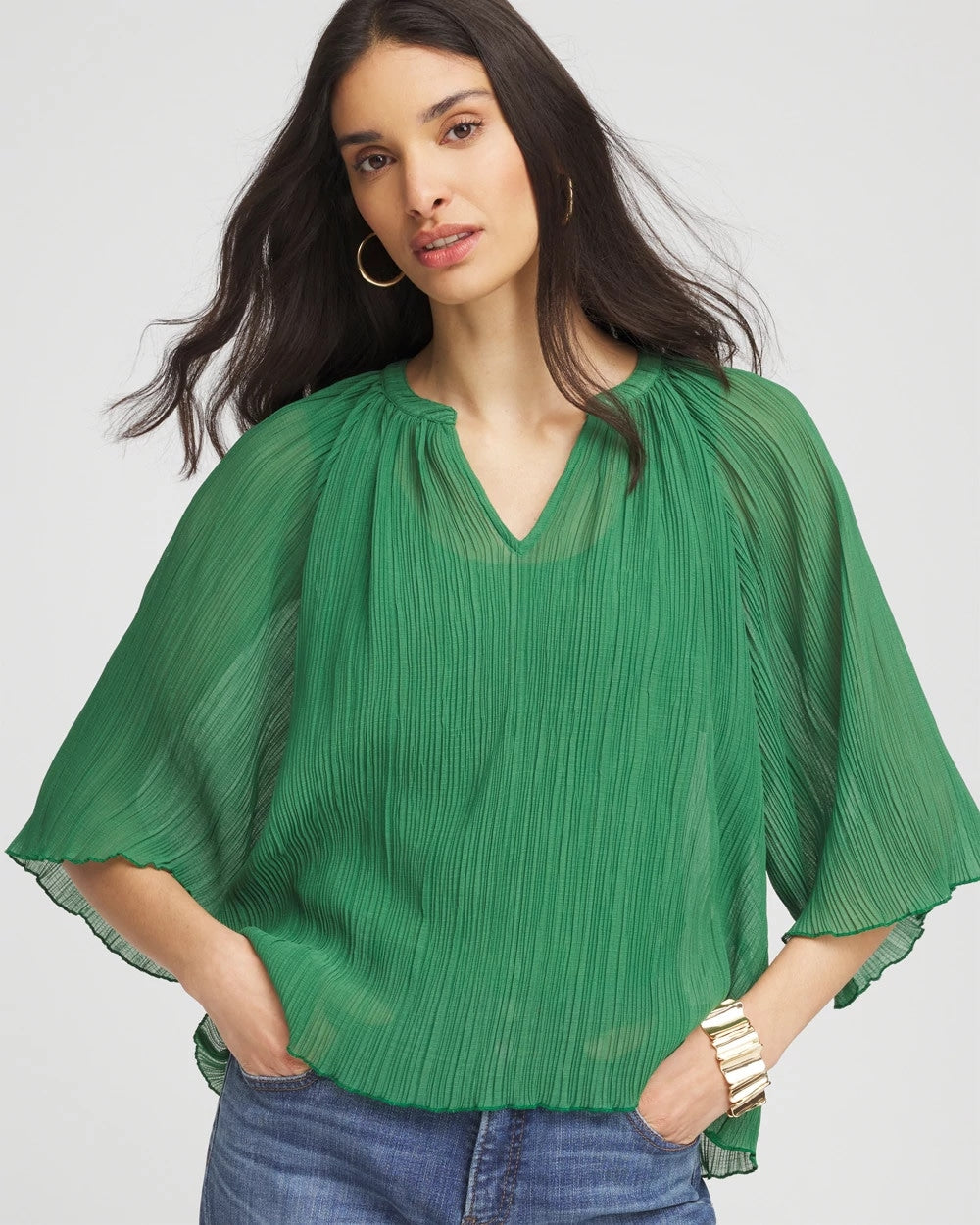 Chico's - Textured Pleated Chiffon Blouse
