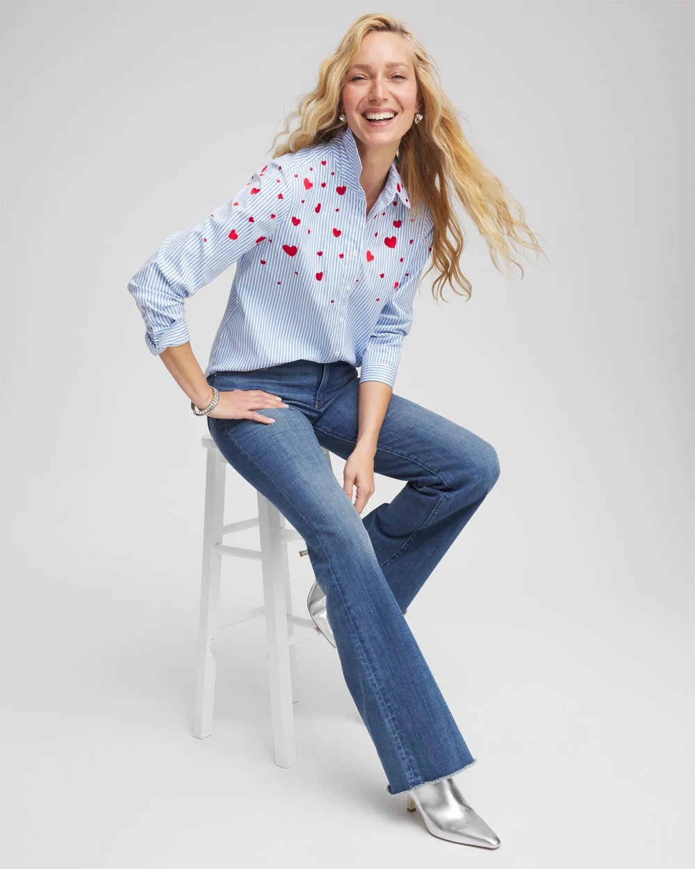 Chico's - V-Day Striped Poplin Shirt