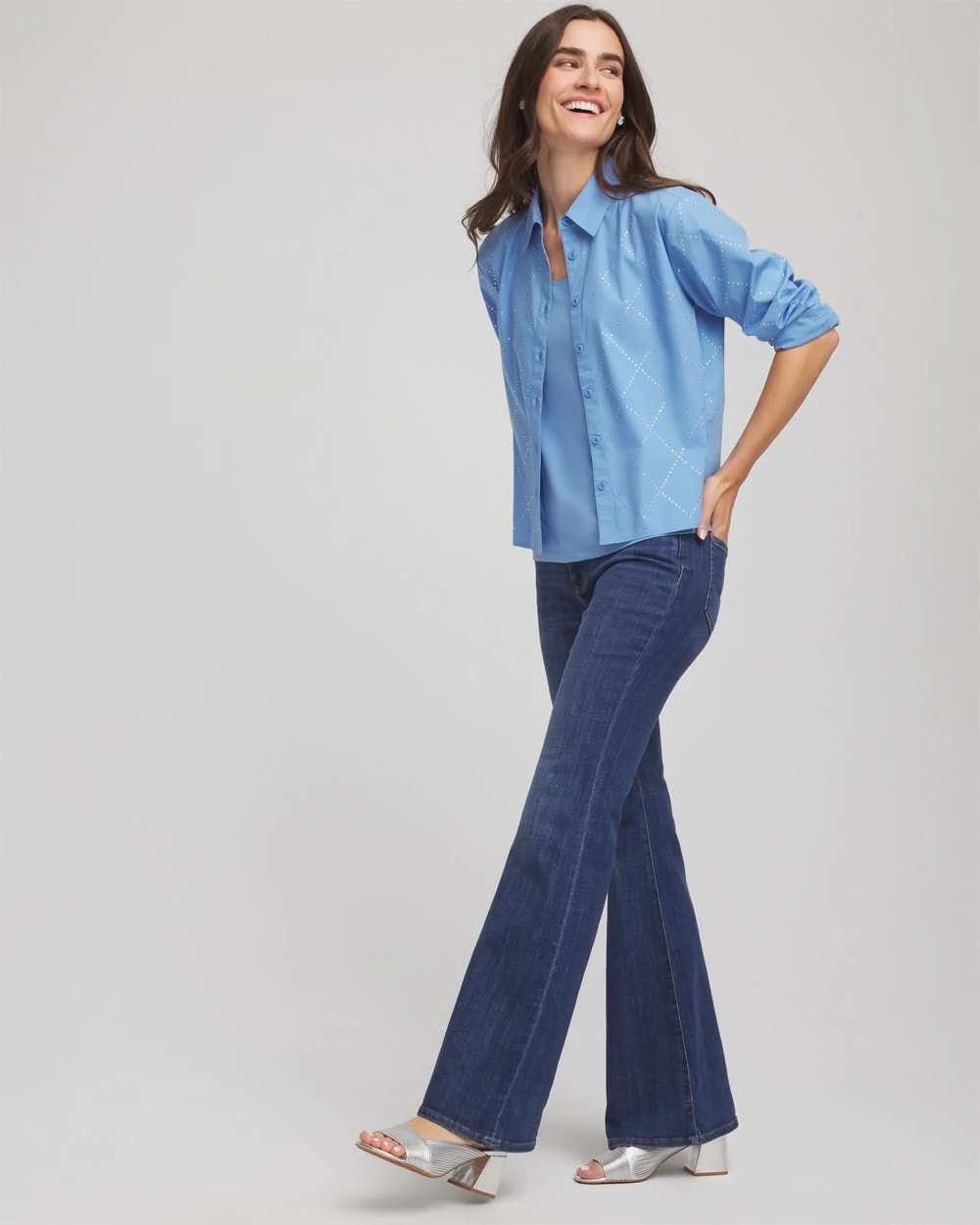 Chico's - Embellished Stretch Cotton Collared Shirt