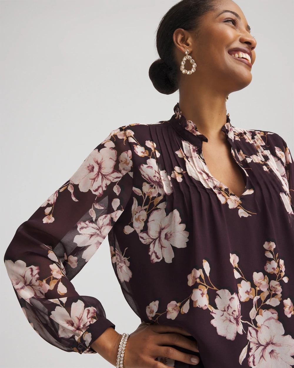 Chico's - Frosty Floral Ruffleneck Blouse
