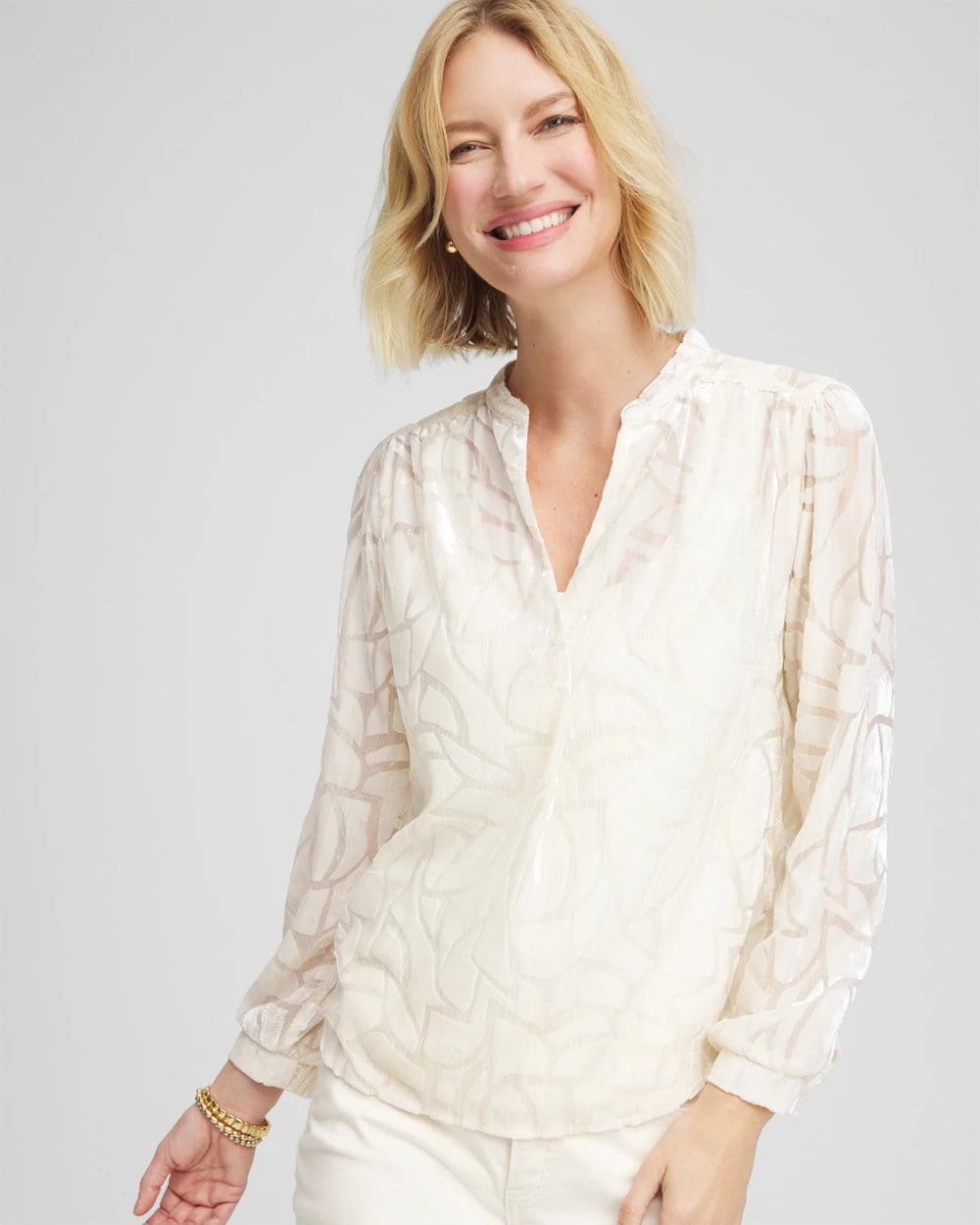 Chico's - Cream Burnout Pullover Blouse