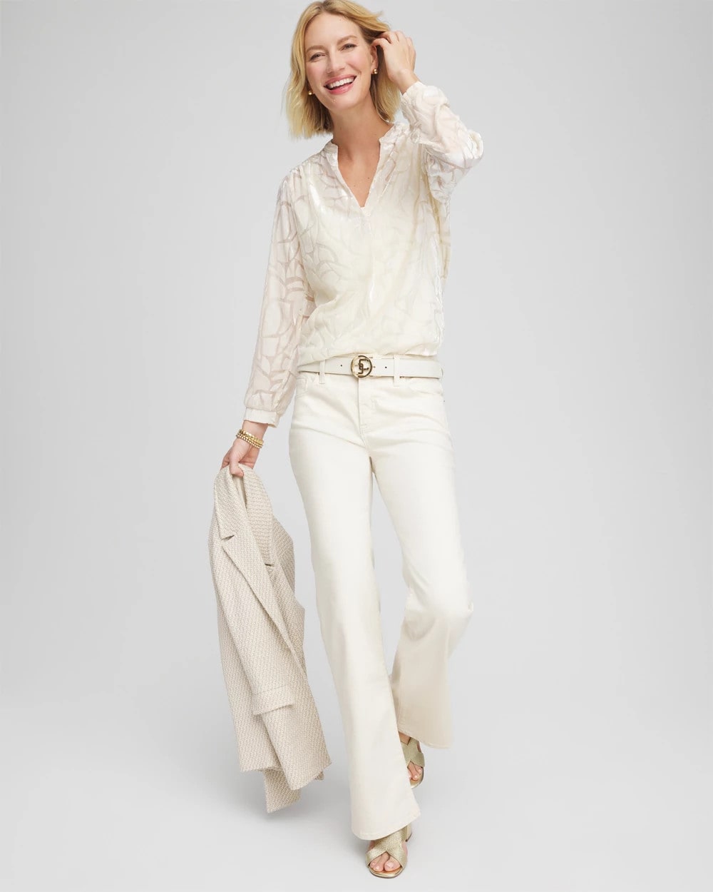 Chico's - Cream Burnout Pullover Blouse