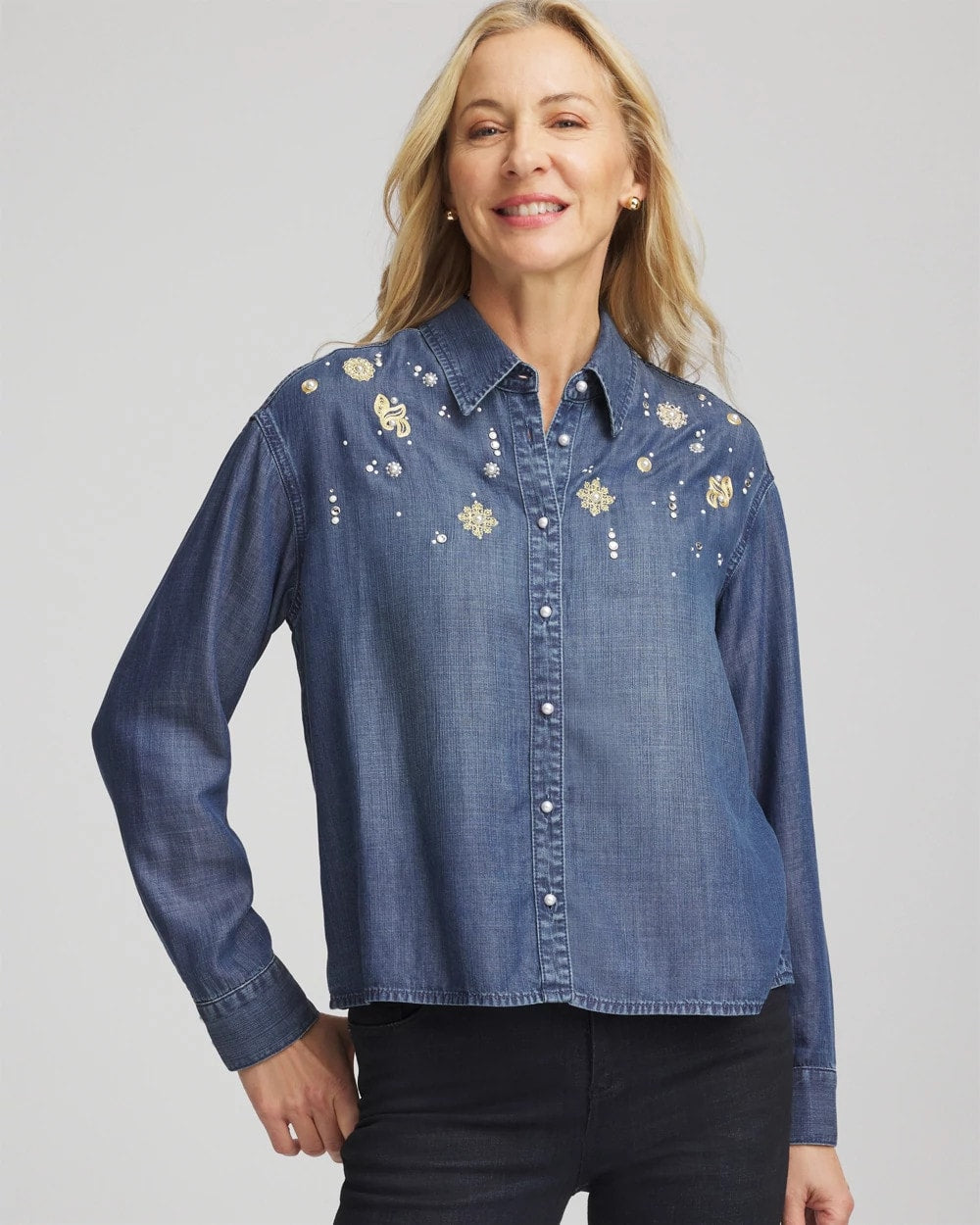 Chico's - Embellished Tencel Collar Shirt
