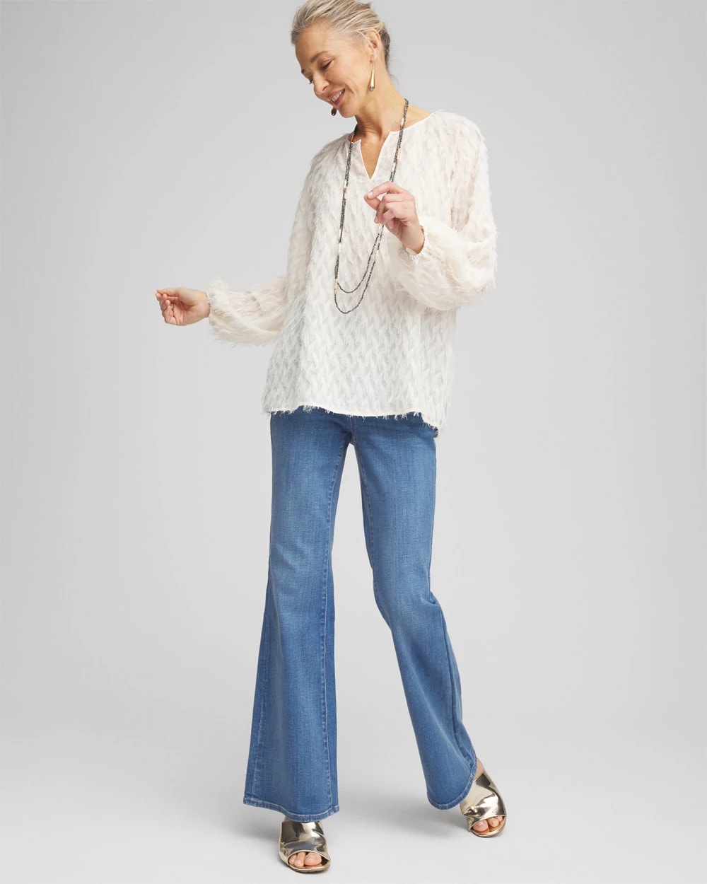Chico's - Feathered Pullover Peasant Blouse