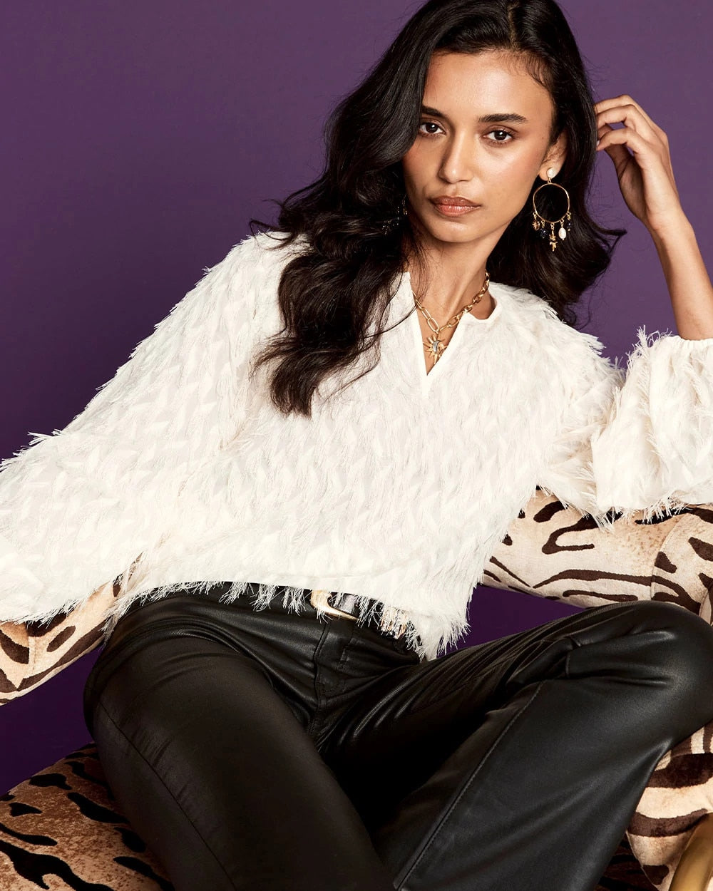 Chico's - Feathered Pullover Peasant Blouse