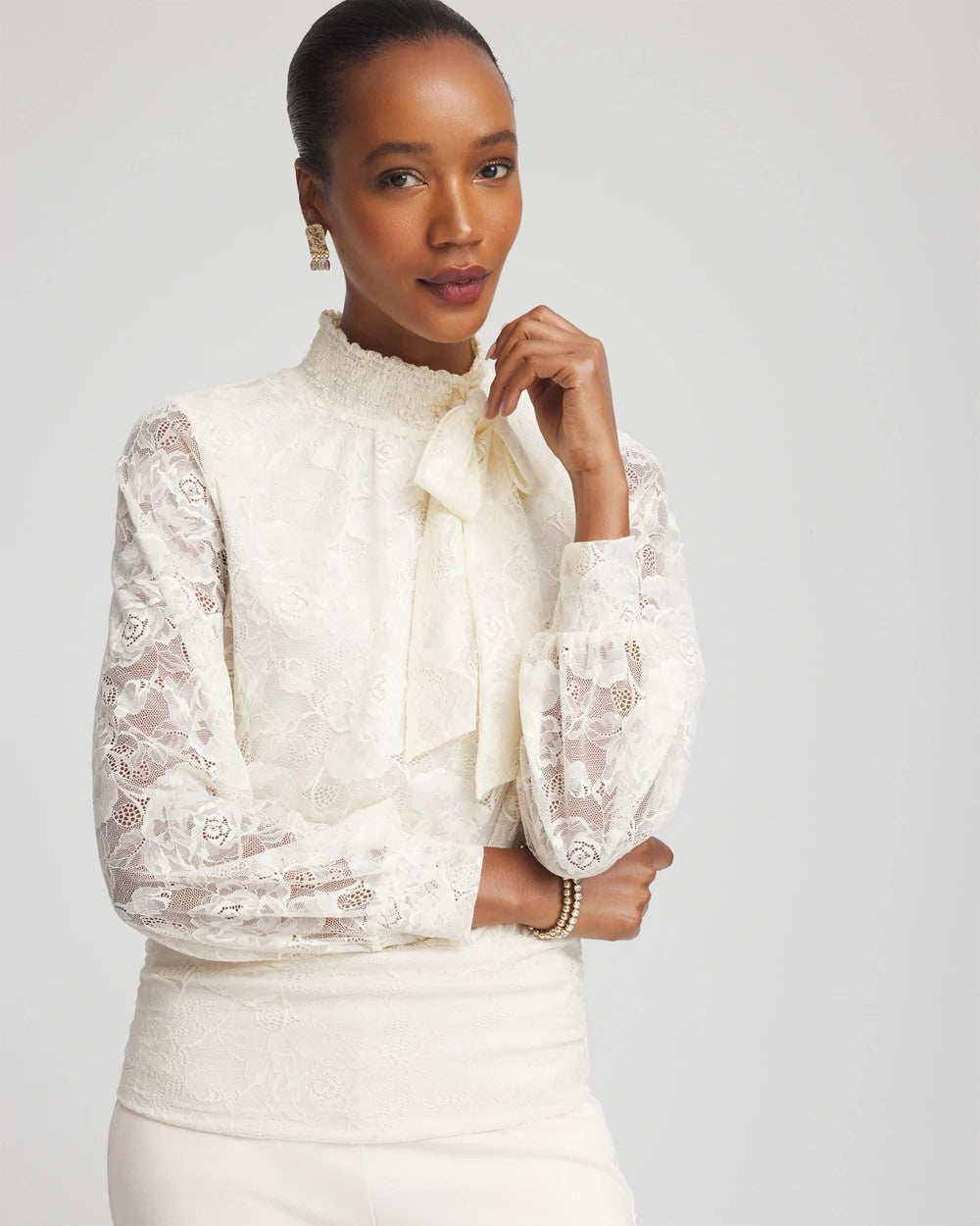Chico's - Tie-Neck Banded-Bottom Top