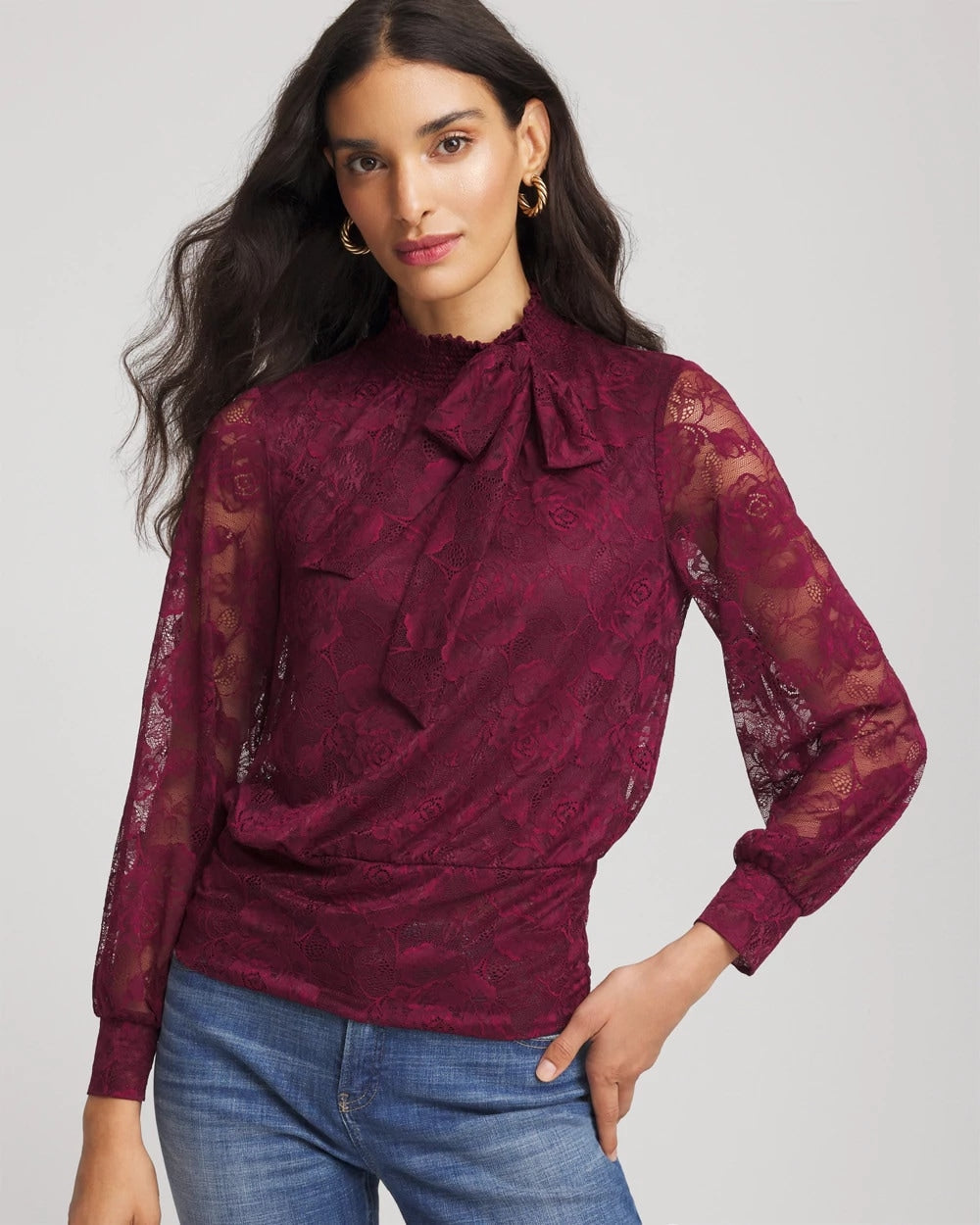Chico's - Tie-Neck Banded-Bottom Top