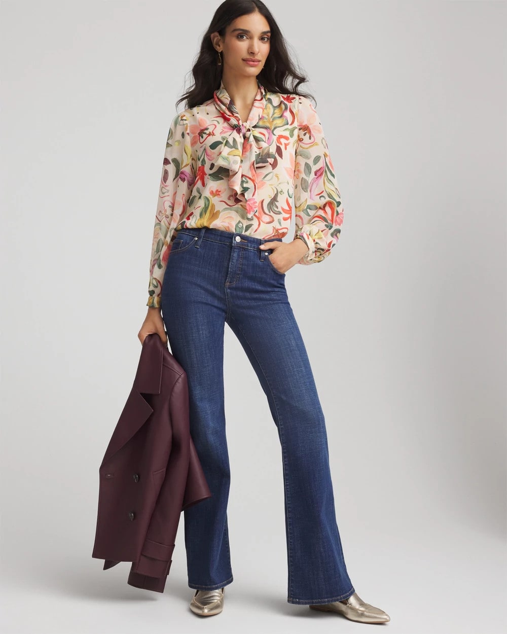 Chico's - Floral Jacquard Tie-Front Blouse