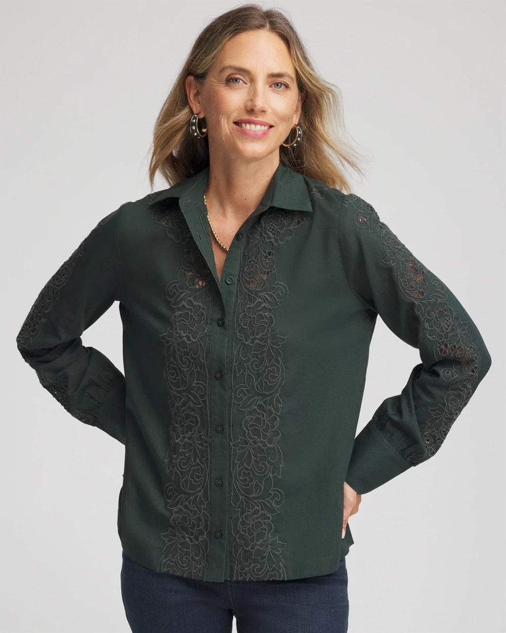 Chico's - Lace Cotton Voile Shirt