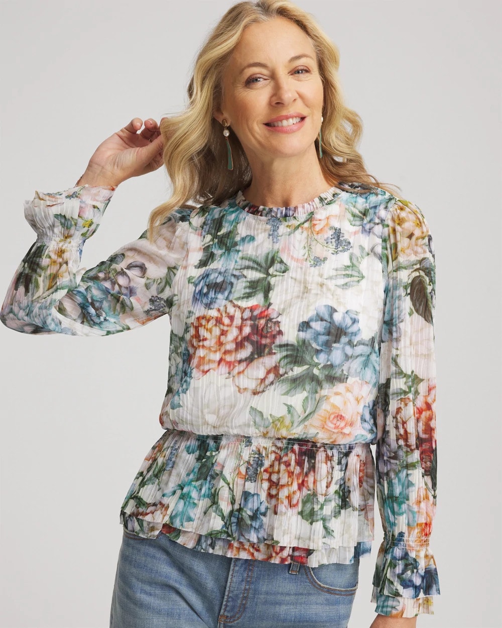 Chico's - Rose Print Crinkle Top