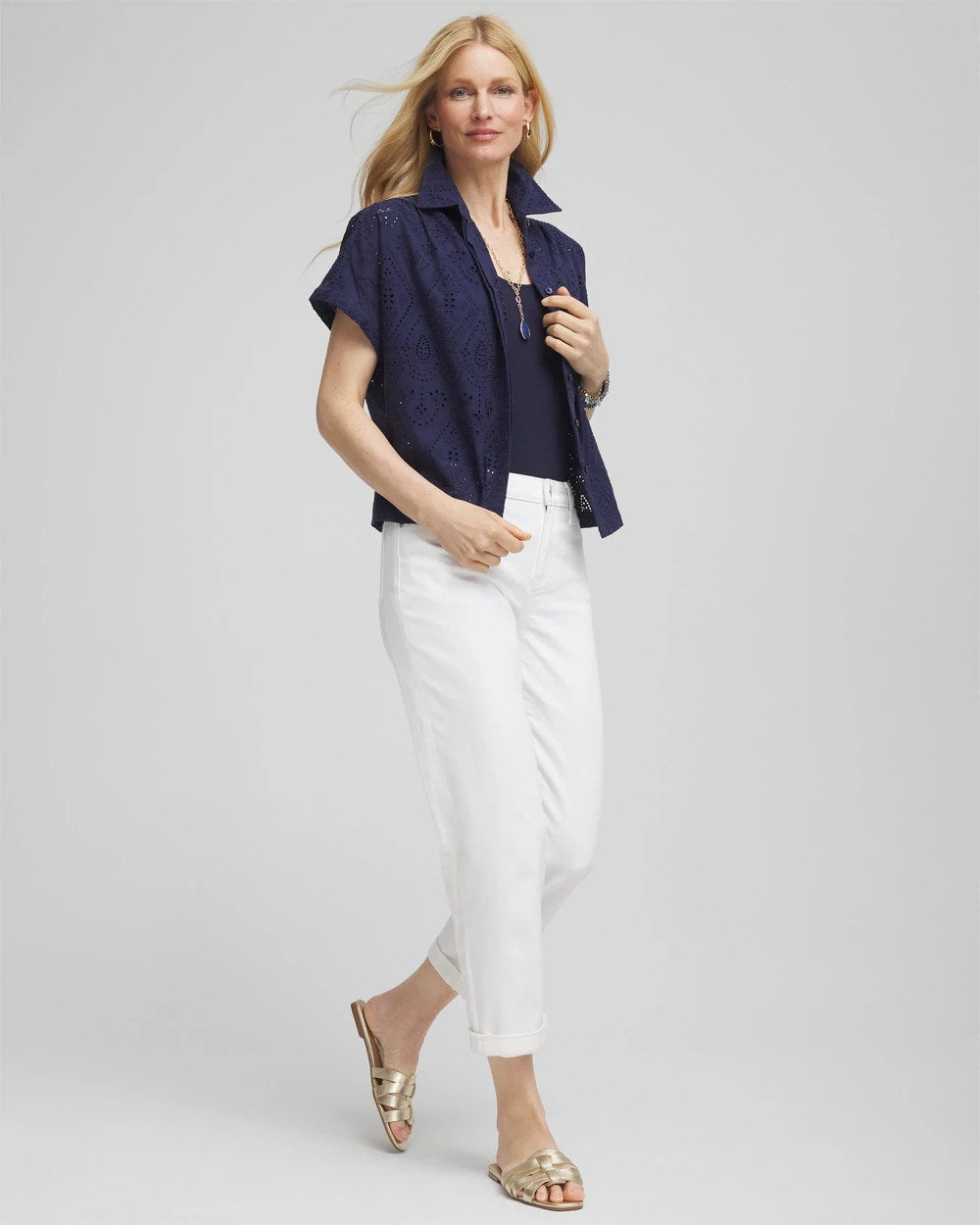 Chico's - Embroidered Eyelet Button-down Top