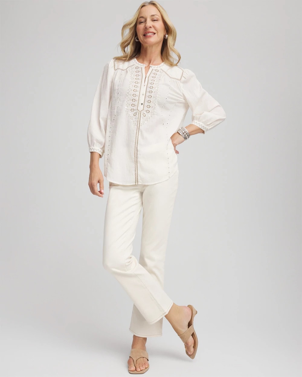 Chico's - Embroidered Crinkle-Cotton Blouse