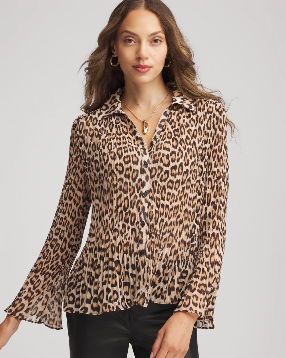 Chico's - Animal-Print Pleated Georgette Blouse