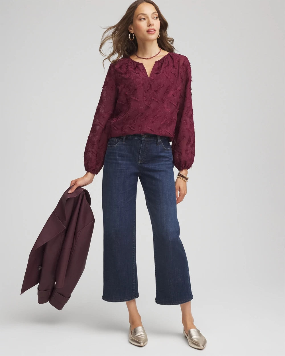 Chico's - Feathered Pullover Peasant Blouse