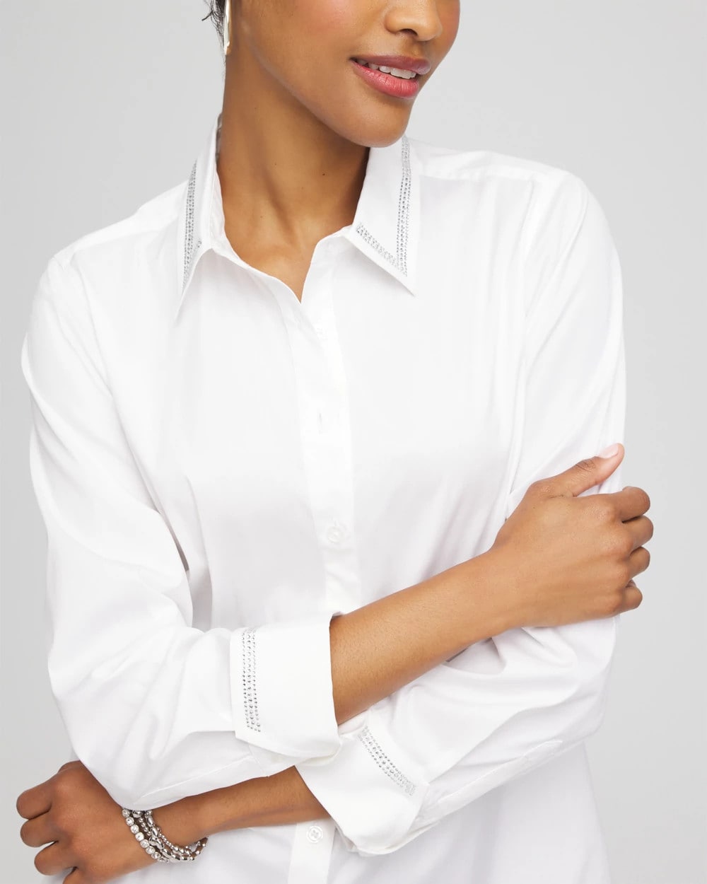 Chico's - Rhinestone Embellished Poplin Tunic