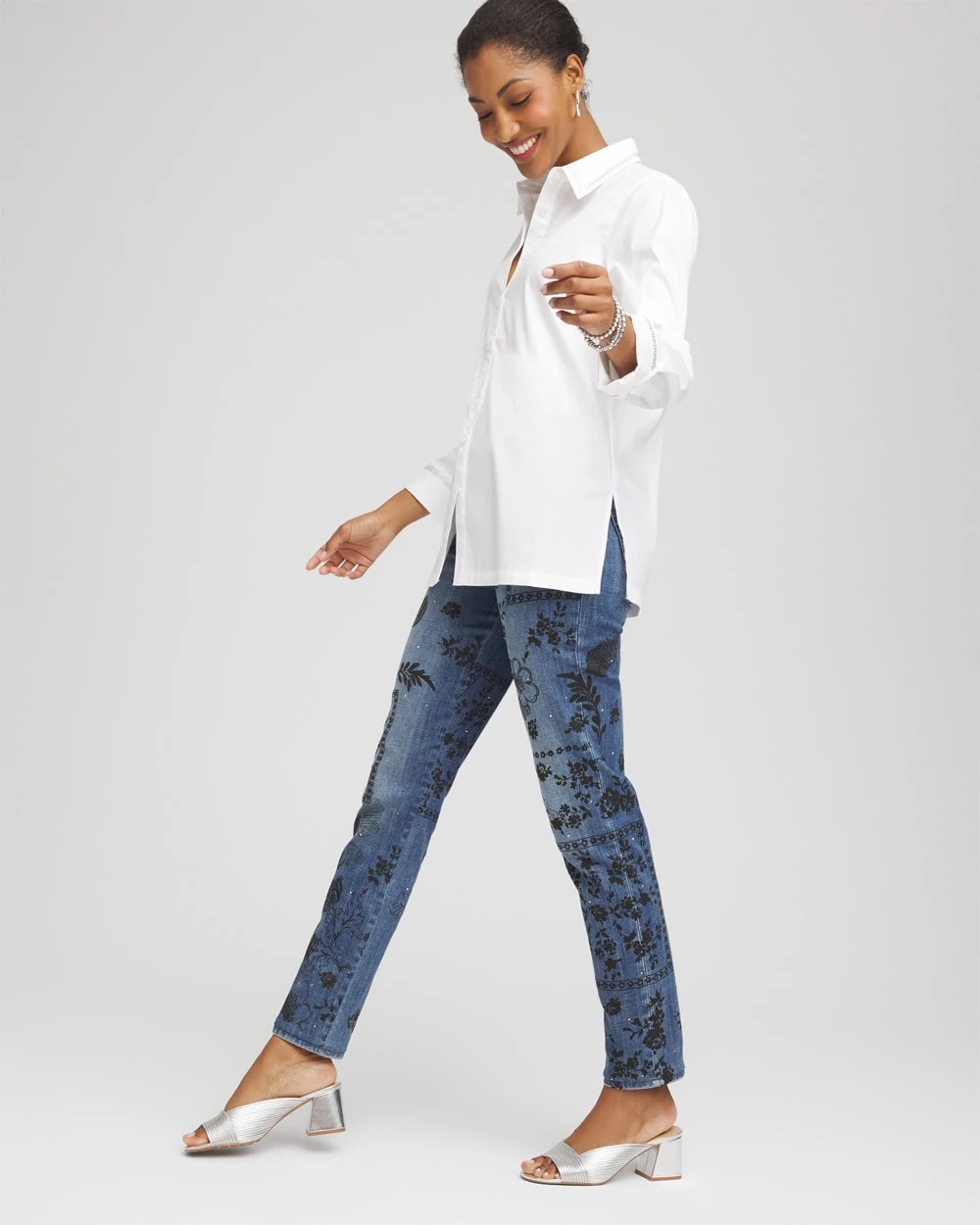 Chico's - Rhinestone Embellished Poplin Tunic