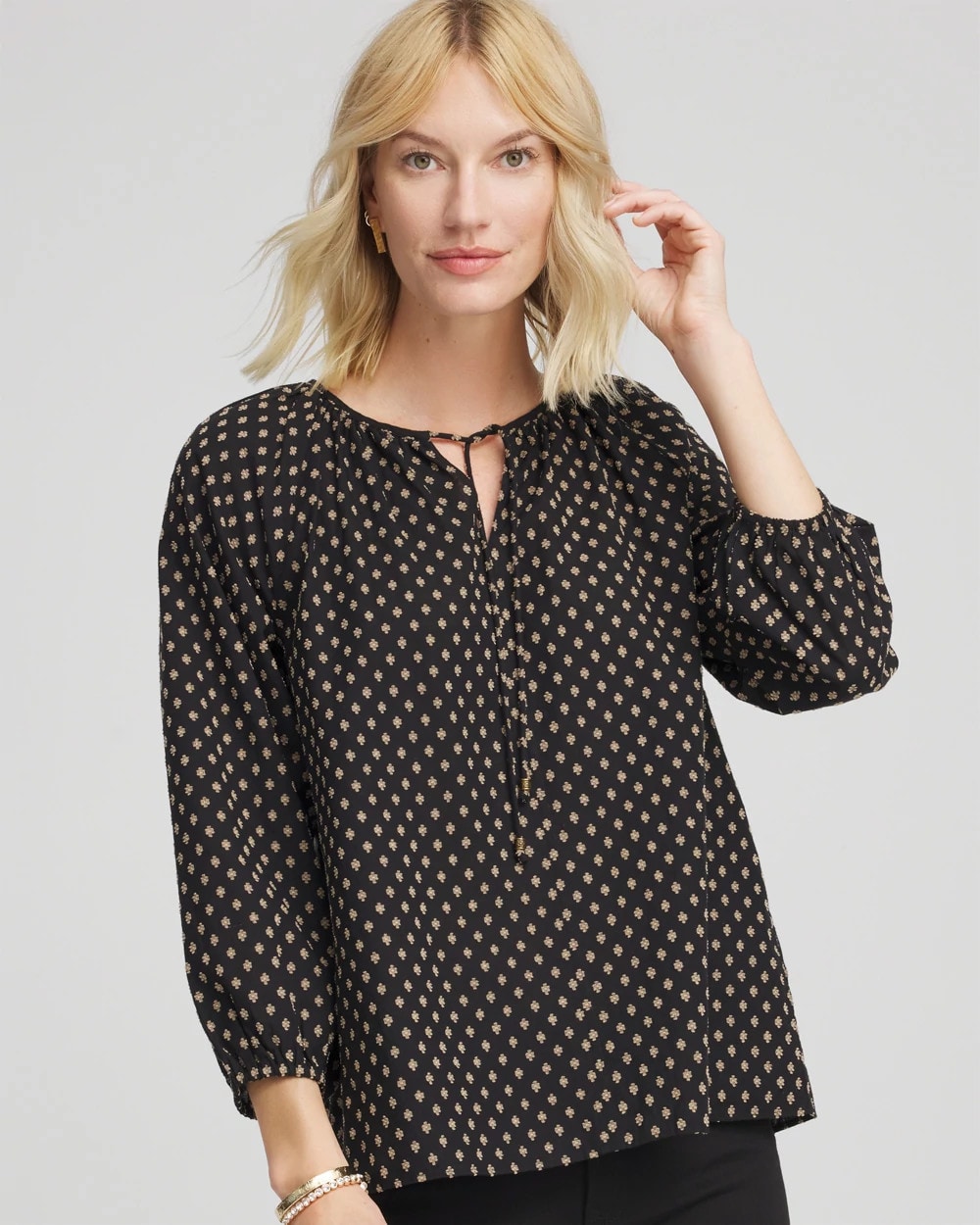 Chico's - Floral Print Tie-Neck Top