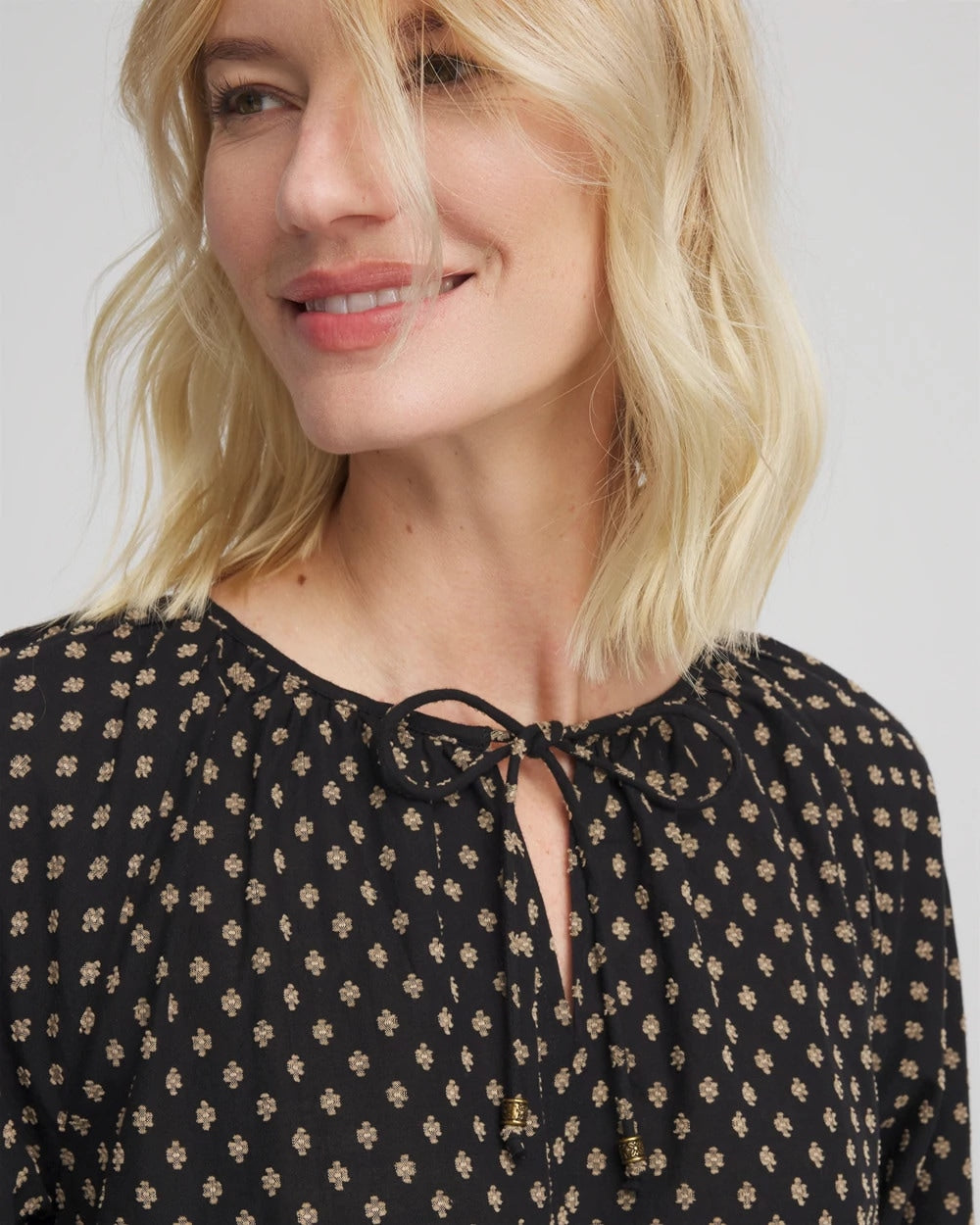 Chico's - Floral Print Tie-Neck Top