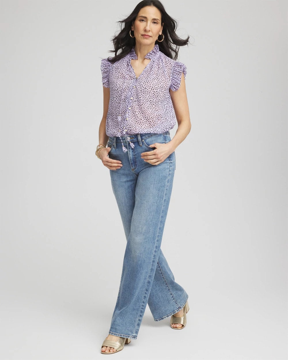 Chico's - Cheetah Print Ruffle-Collar Blouse