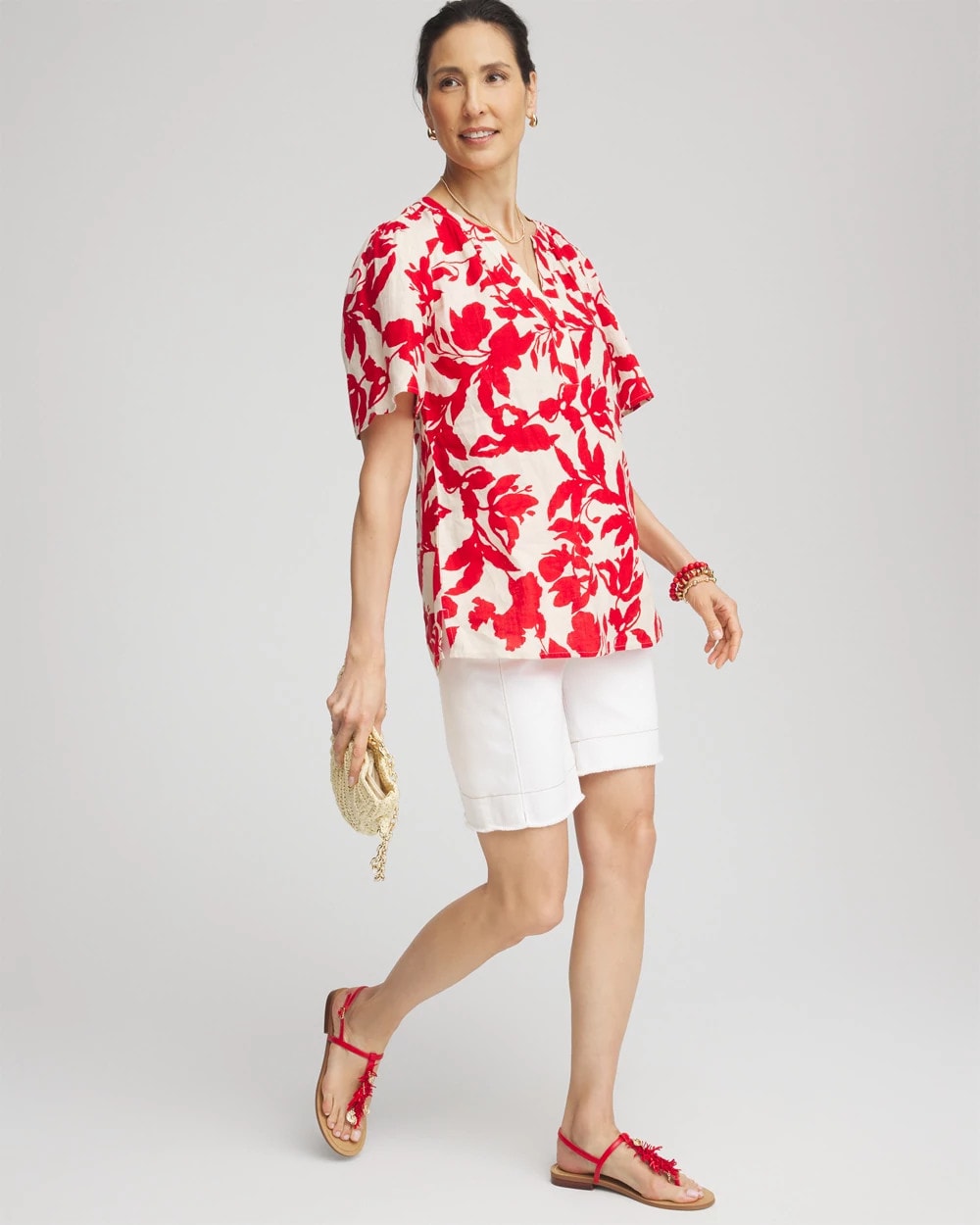Chico's - Floral Linen Popover Shirt