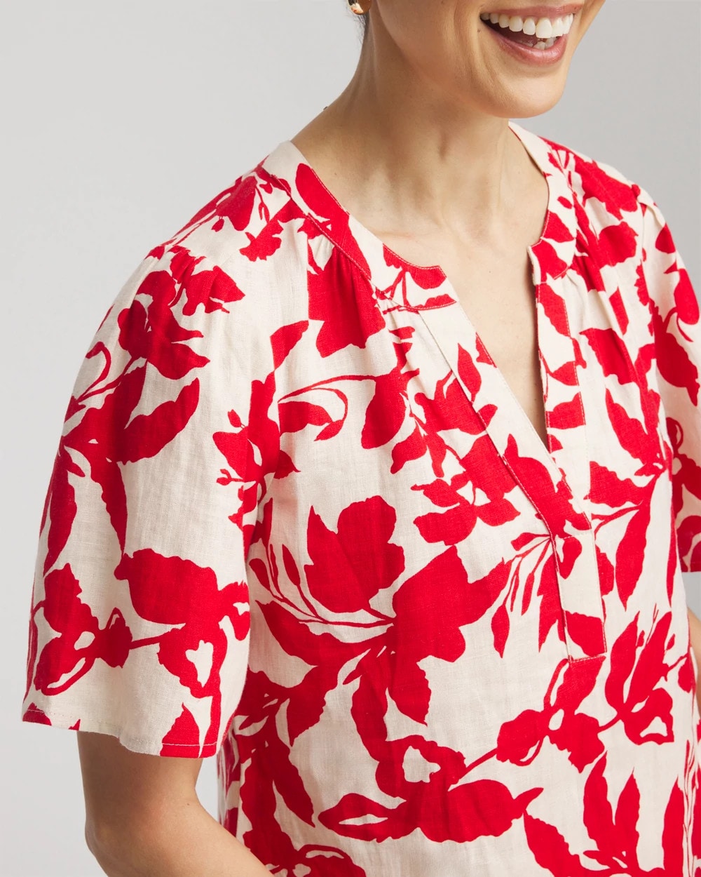 Chico's - Floral Linen Popover Shirt