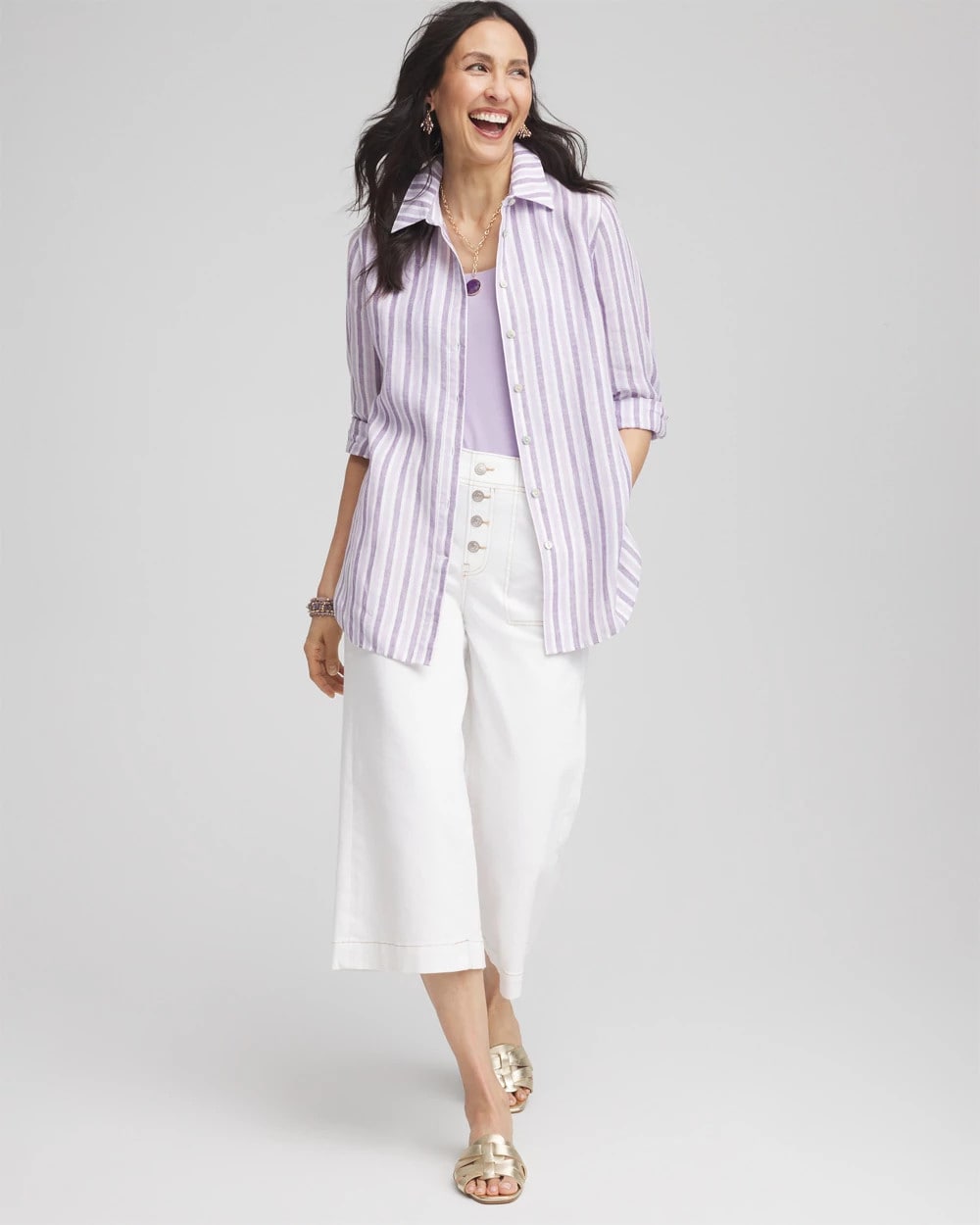 Chico's - No Iron™ Plum Striped Linen Shirt