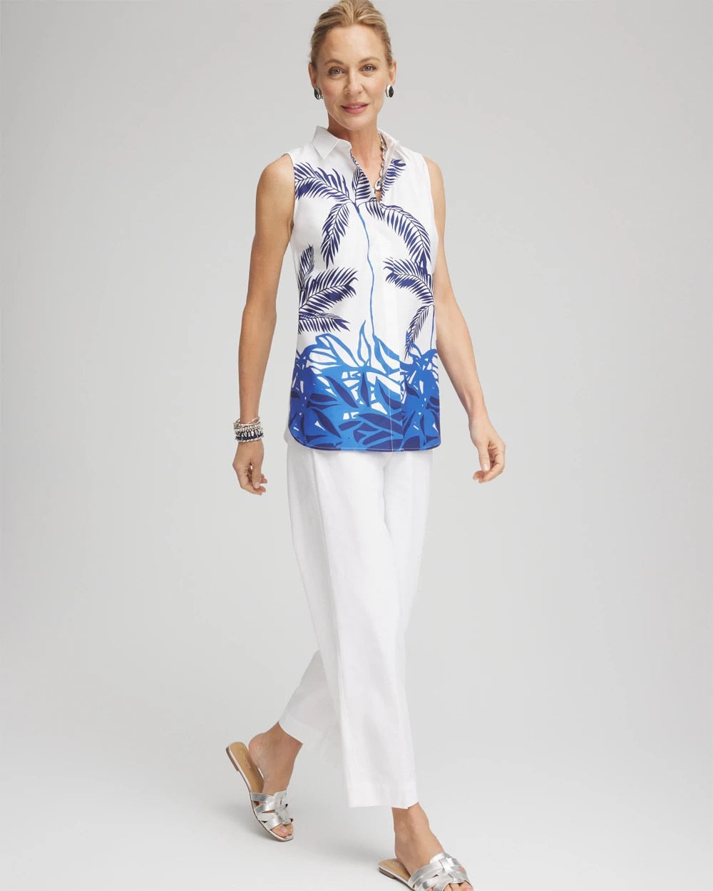 Chico's - No Iron™ Palms Sleeveless Sateen Shirt