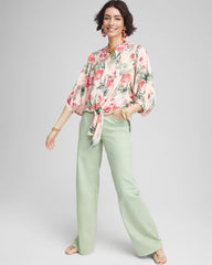 Chico's - Floral Satin Tie-Front Pullover Top