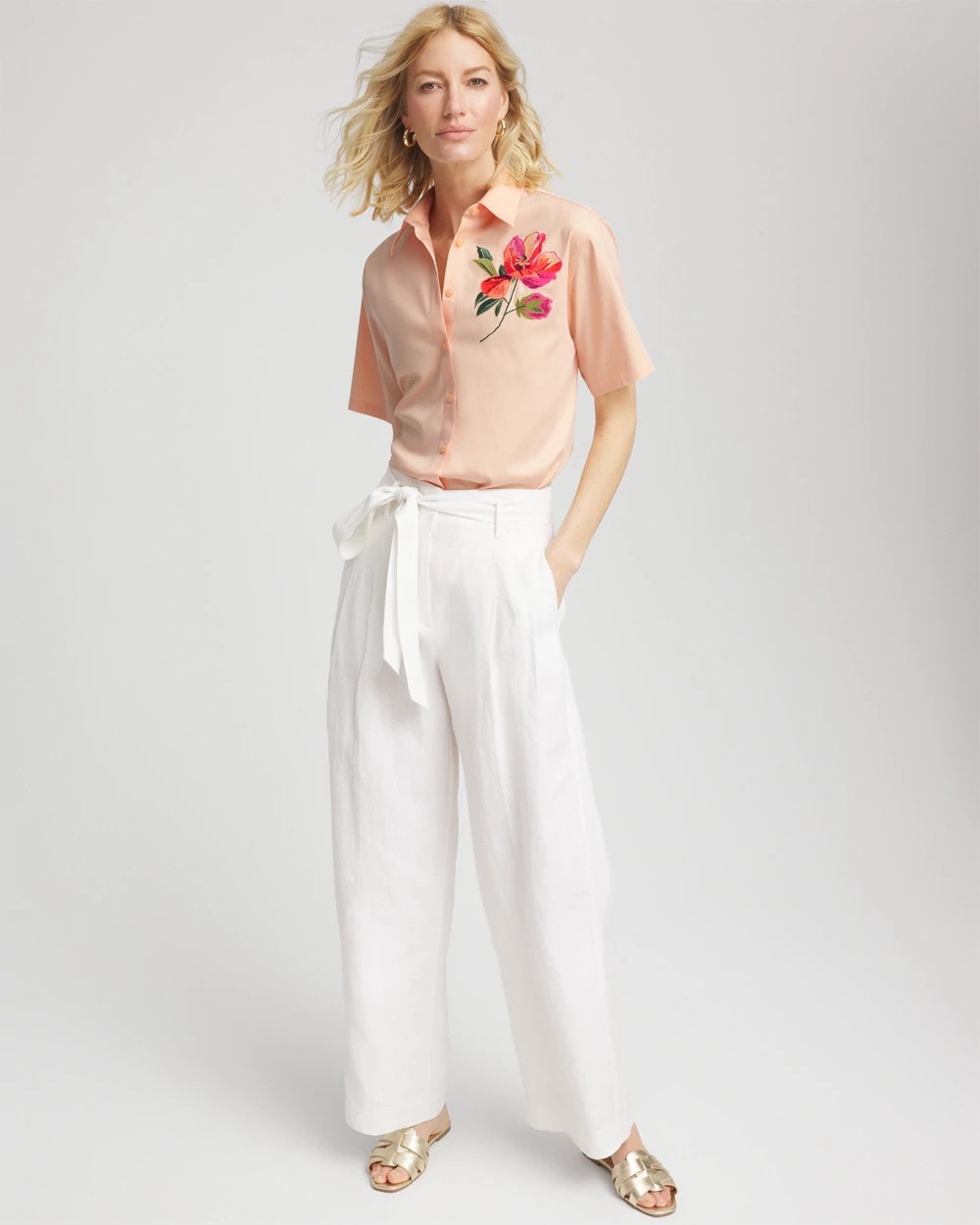 Chico's - No Iron™ Embroidered Floral Short-Sleeve Shirt