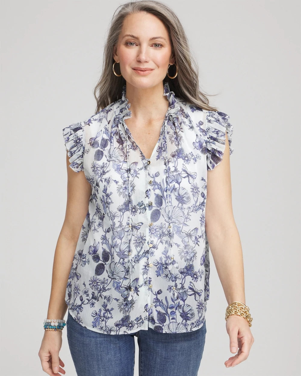 Chico's - Butterfly Ruffle Collar Blouse