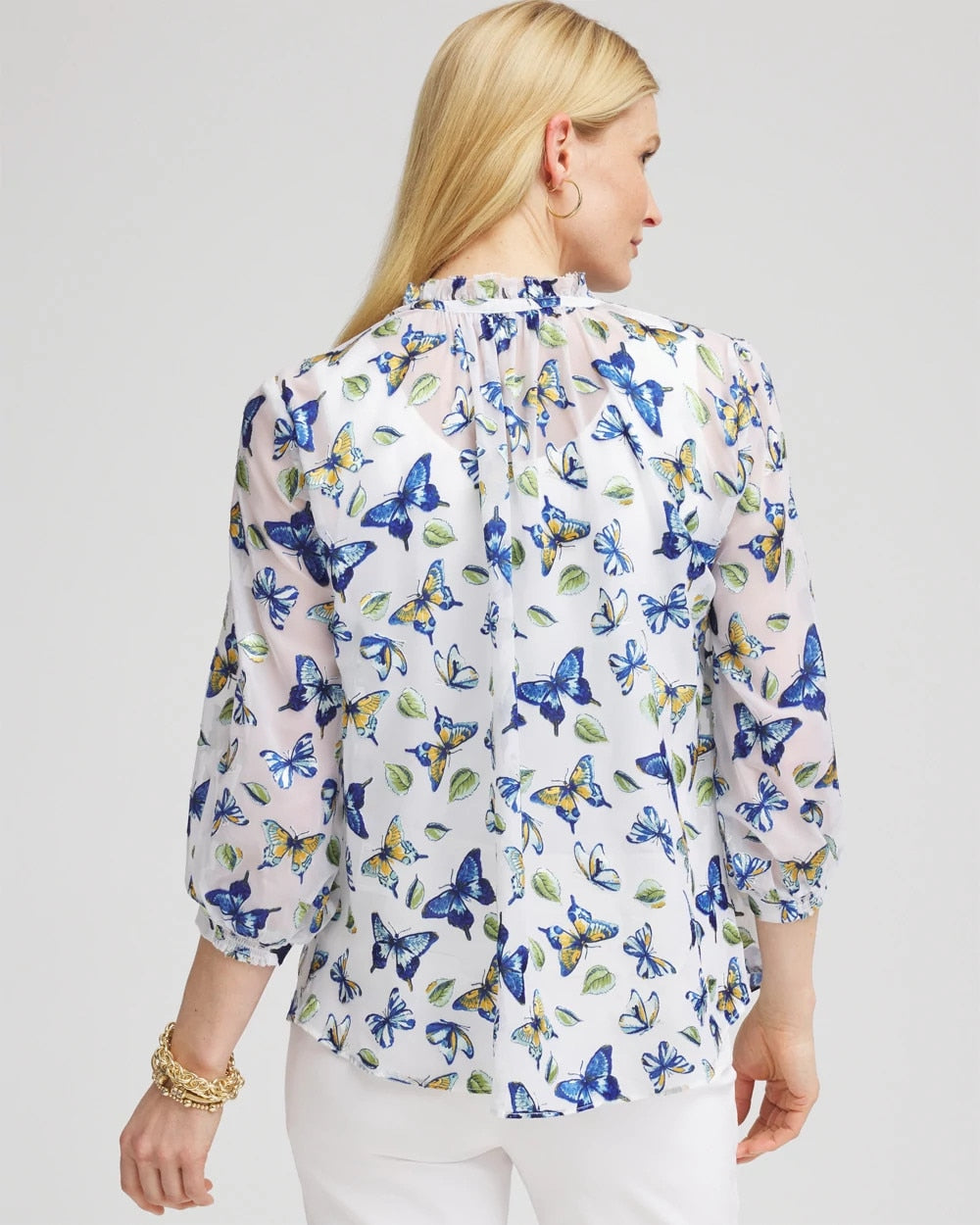 Chico's - Ruffle Collar Butterfly Burnout Blouse