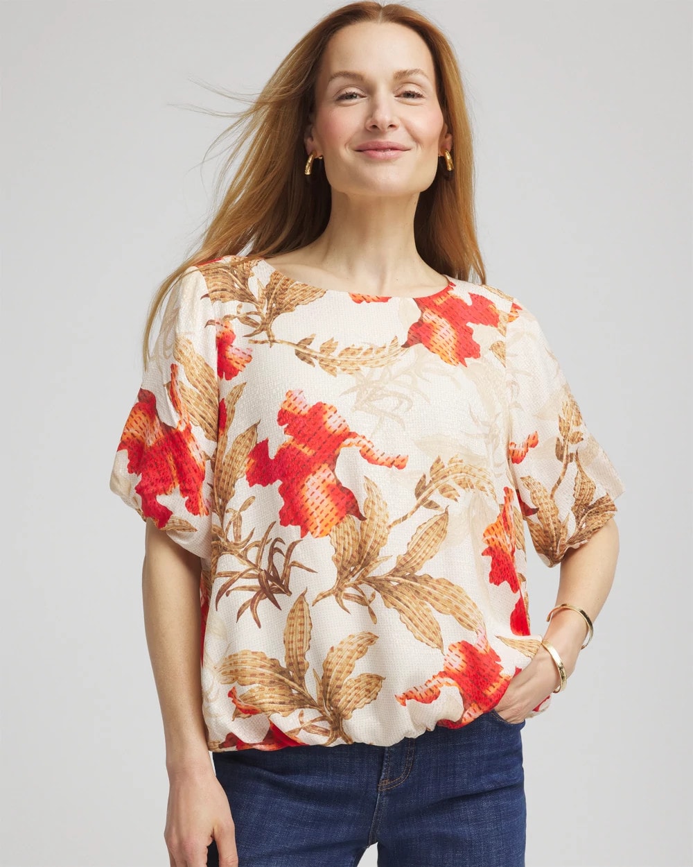 Chico's - Floral Bubble-Hem Blouse