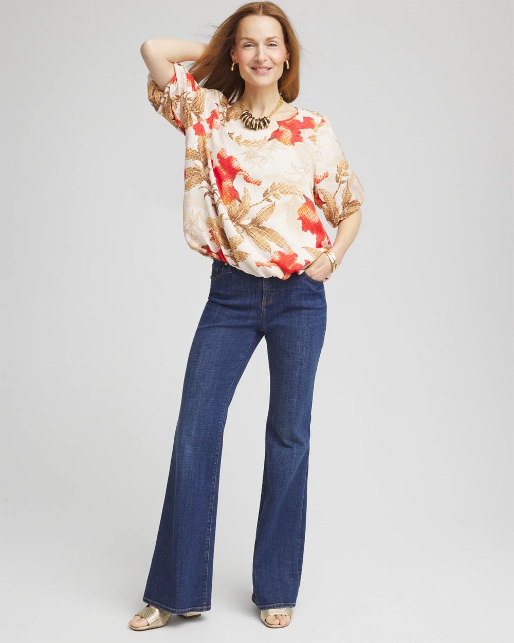 Chico's - Floral Bubble-Hem Blouse