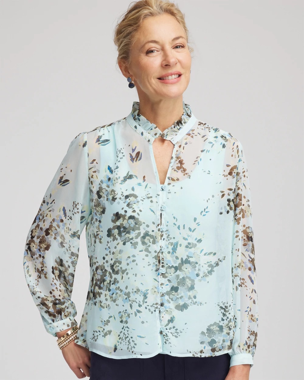 Chico's - Floral Georgette Peasant Blouse