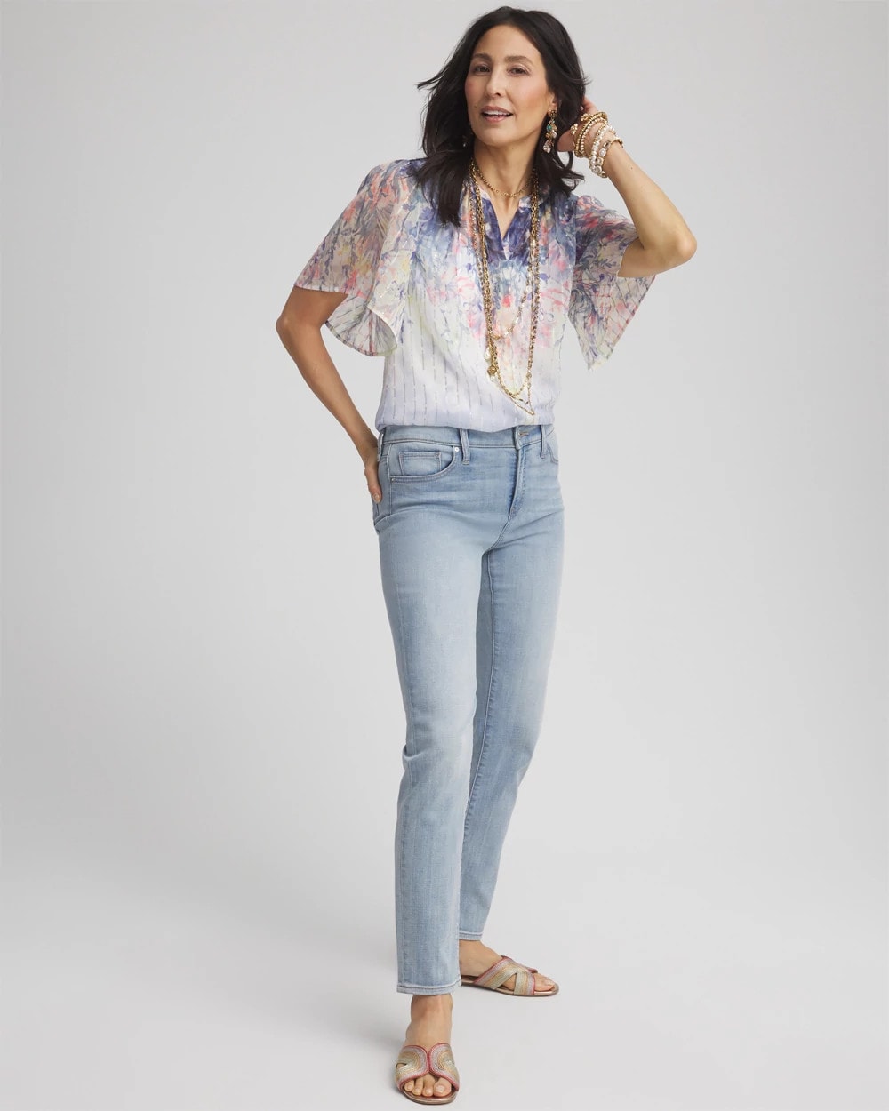 Chico's - Jacquard Flutter-Sleeve Blouse