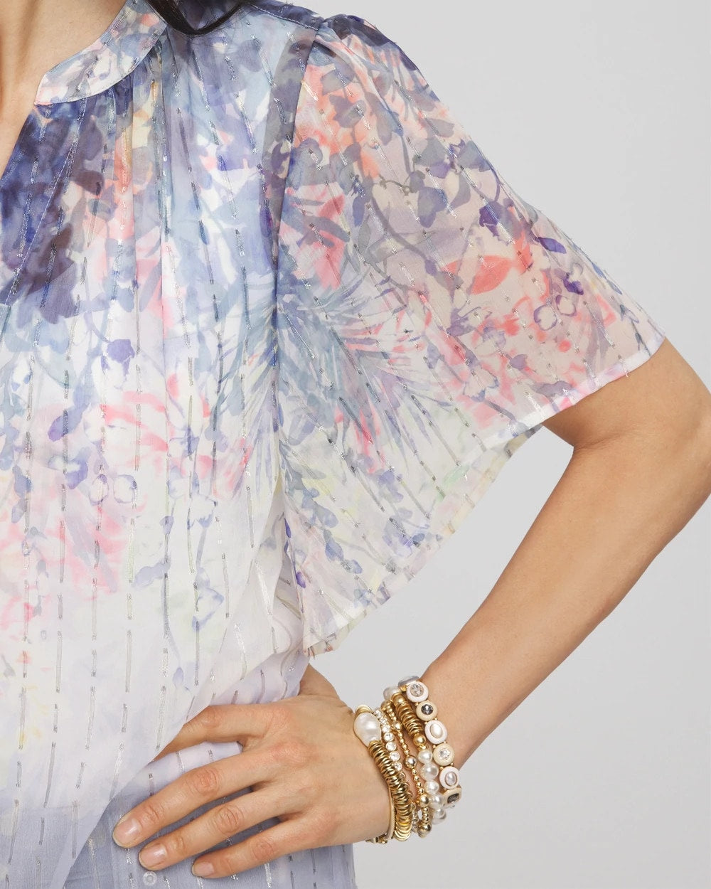 Chico's - Jacquard Flutter-Sleeve Blouse
