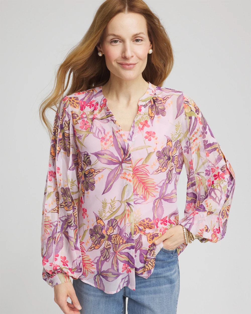 Chico's - Floral Georgette Pintuck Blouse